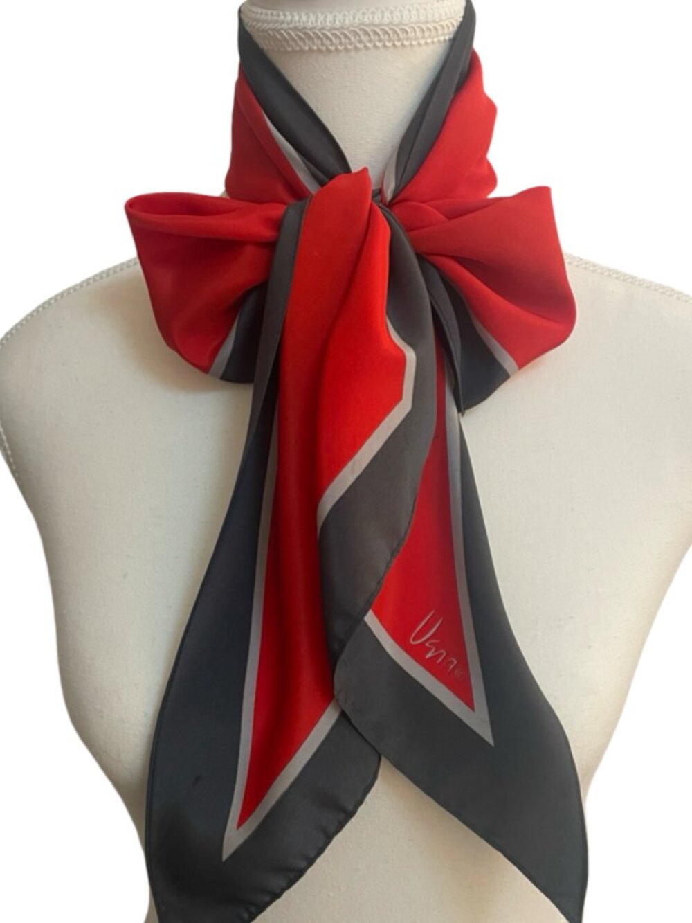 Vera Red Skinny Scarf Long Neck Hair Bag Scarf Gray Border 7 x 60